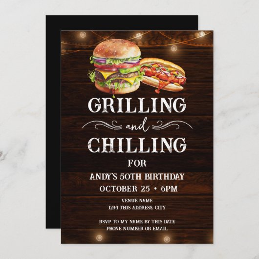 Grillen en Chilling BBQ 50e Verjaardag Uitnodiging (Voorkant / Achterkant)