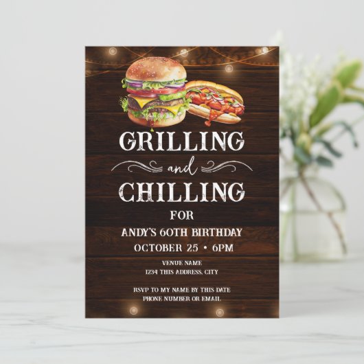 Grillen en Chilling BBQ 60e Verjaardag Uitnodiging (Staand voorkant)