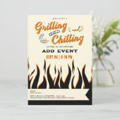 Grillen en Relaxen Casual Retro BBQ Grill Feest Kaart (Staand voorkant)