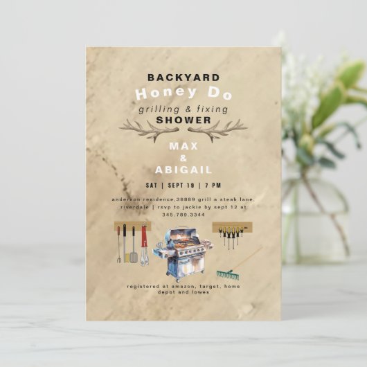 Grillen en repareren van rustieke gewei paren douc kaart (Staand voorkant)