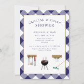 Grillen & Fixing Couples Blauwe Bruiloft Douche Kaart (Voorkant)