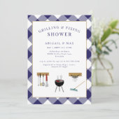 Grillen & Fixing Couples Blauwe Bruiloft Douche Kaart (Staand voorkant)