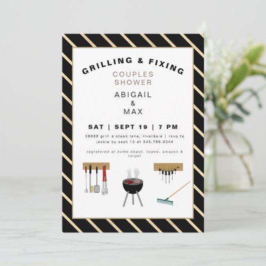 Grillen & Fixing Couples Bruiloft Douche II Kaart (Staand voorkant)