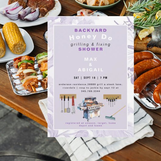 Grillen & Repareren Lavendel Koppels Bruiloftsfees Kaart