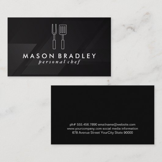 Grillgereedschap | Zwarte lijnen achtergrond Visitekaartje (Voorkant / Achterkant)