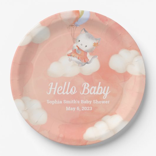 grillig Baby shower, baby meisje, kitten Papieren Bordje (Voorkant)
