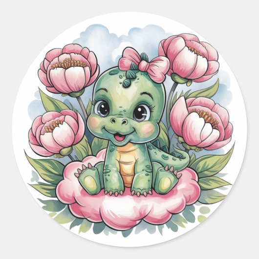 grillig Baby shower dino delight Ronde Sticker (Voorkant)