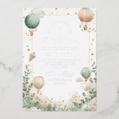 grillig Baby shower met heteluchtballon Folie Uitnodiging (Voorkant)