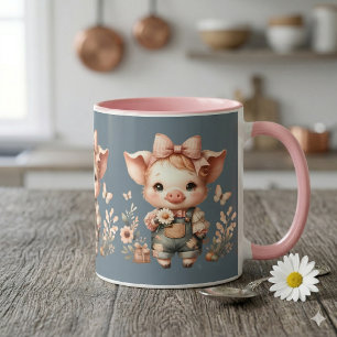Grillig Biggetje in Pastelkleurige Overall Blauw Mok