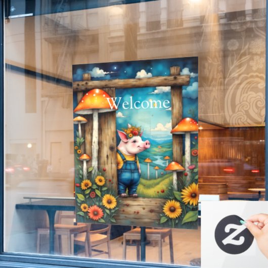 grillig biggetje raamsticker (Cafe Raam)