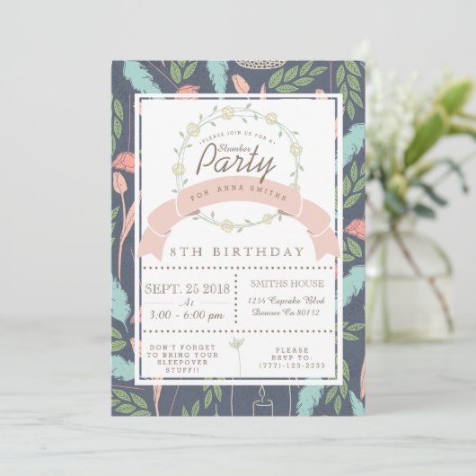 grillig bloemensluimberfeest uitnodigen kaart (Staand voorkant)