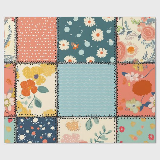 grillig bloemmozaïekpatroon cadeaupapier (Vlak)