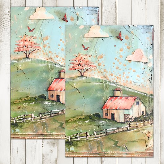 GRILLIG BOERDERIJ IN PASTELS DECOUPAGE TISSUEPAPIE TISSUEPAPIER