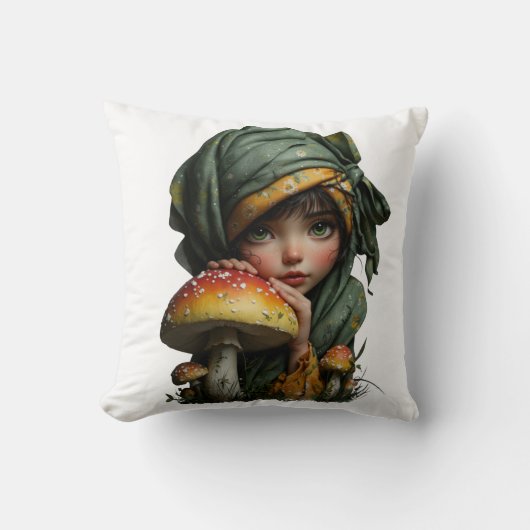 Grillig Bosmeisje met Paddenstoel Fantasy Kunst Kussen (Voorkant)