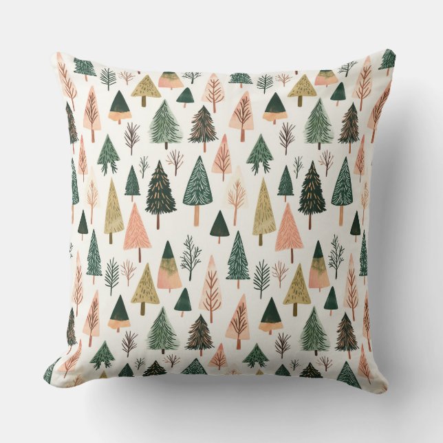 grillig botanisch kerstboompatroon kussen (Voorkant)