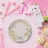 grillig botanisch roze baby shower monogram papieren bordje (Feest)