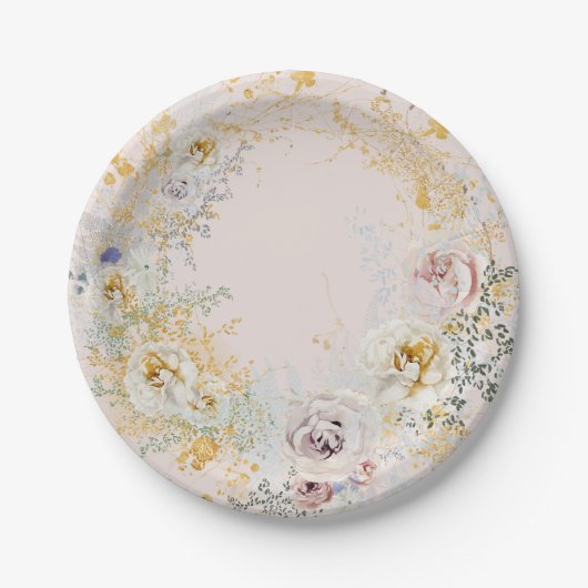 grillig botanisch roze baby shower monogram papieren bordje (Voorkant)