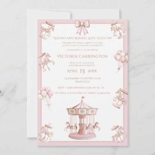grillig carrousel roze Baby shower Kaart (Voorkant)