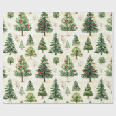 grillig dennenboompatroon cadeaupapier (Vlak)