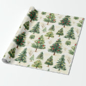 grillig dennenboompatroon cadeaupapier (Uitgerold)