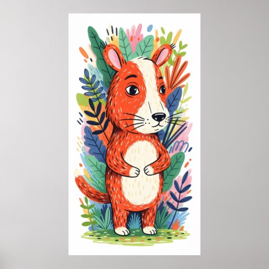 grillig dier omgeven door weelderig gebladerte poster (Voorkant)