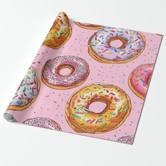 grillig donutpatroon cadeaupapier (Uitgerold)