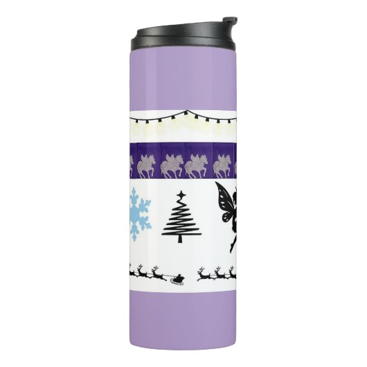 grillig, fee, kerstman, strijklichten, sneeuw thermosbeker (Gedraaid links)