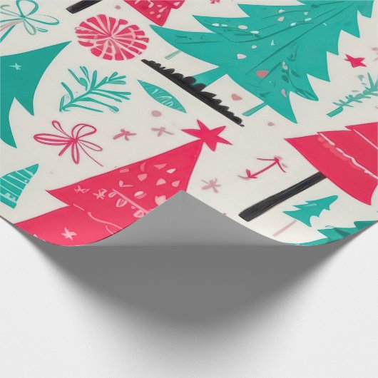 grillig feestelijk kerstboompatroon cadeaupapier (Hoek)