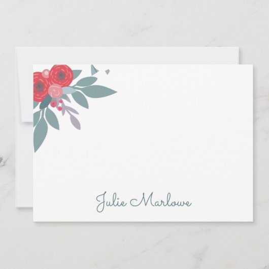 Grillig geschilderd Boho Floral Flat Note Kaart Notitiekaartje (Voorkant)