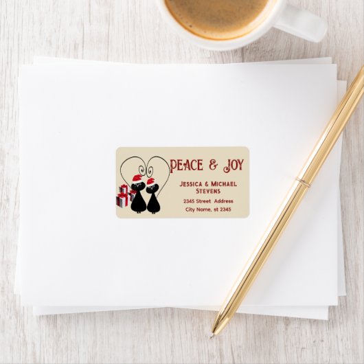 grillig grappig kerstman kattenpaar etiket (Insitu)