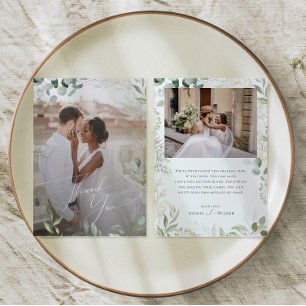 Grillig groen en gouden platte vervaagde foto bedankkaart