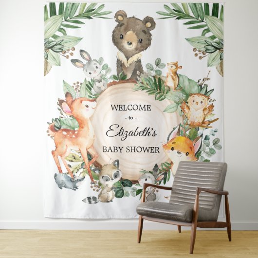 Grillig groen Woodland Baby Dieren Welkom Wandkleed (In situ)