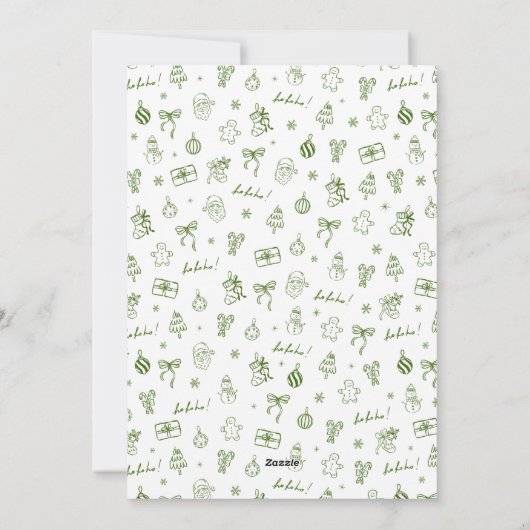 Grillig Hand Getekend Krabbelgroen Feestdagenkaart (Achterkant)