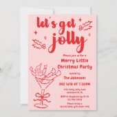 Grillig Hand Getekend Rood Roze Kerstfeestje Kaart (Voorkant)