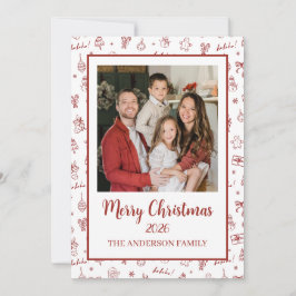 Grillig Hand Getekende Doodle Rood Feestdagenkaart