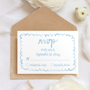 Grillig handgeïllustreerd lichtblauw frame RSVP kaartje