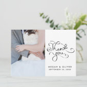 grillig handgeschreven dank je trouwfoto bedankkaart (Staand voorkant)