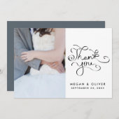 grillig handgeschreven dank je trouwfoto bedankkaart (Voorkant / Achterkant)