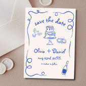 Grillig Handgetekend Trouwen Marineblauw Save The Date
