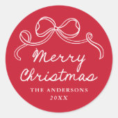 Grillig Handgetekende Boog Rode Kerstmis Ronde Sticker (Voorkant)