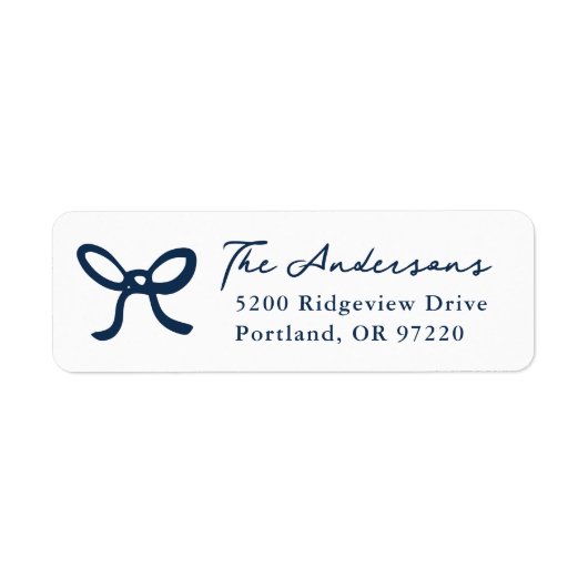 grillig handgetekende navy bow retouradres etiket (Voorkant)