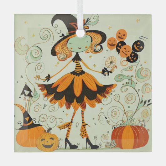 grillig/heks/pompoen/herfst glas ornament (Voorkant)