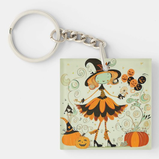 grillig/heks/pompoen/herfst sleutelhanger (voorkant)