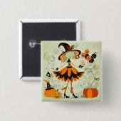grillig/heks/pompoen/herfst vierkante button 5,1 cm (Voorkant /achterkant)