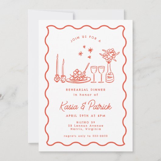 Grillig Italiaans Doodle Bruiloft repetitie diner Kaart (Voorkant)