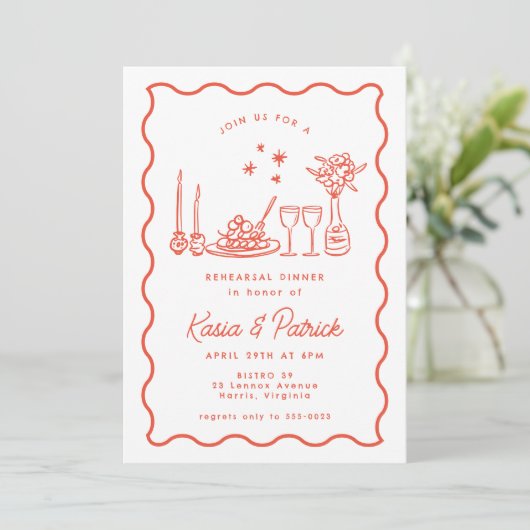 Grillig Italiaans Doodle Bruiloft repetitie diner Kaart (Staand voorkant)