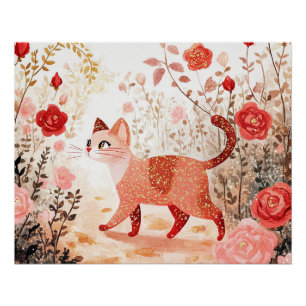 Grillig. Kat in een rozentuin. Perfect Poster