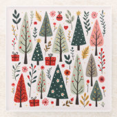 grillig kerstboombos glazen onderzetter (Voorkant)