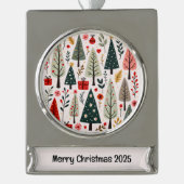 grillig kerstboombos verzilverd banner ornament (Voorkant)