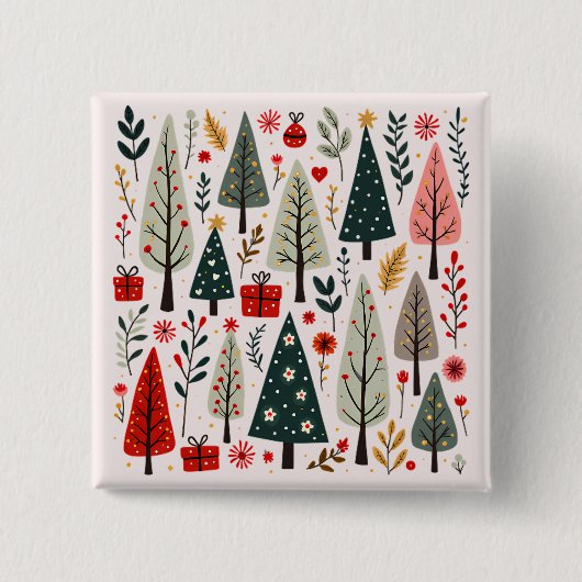 grillig kerstboombos vierkante button 5,1 cm (Voorkant)